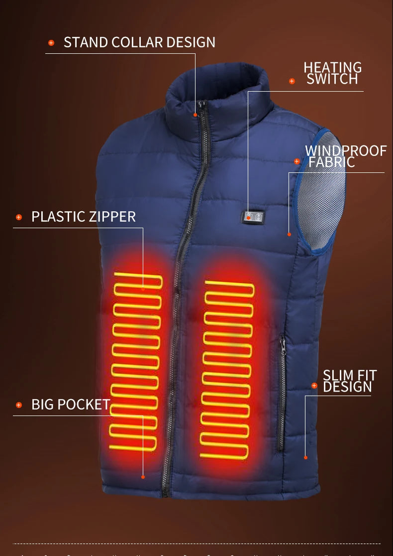 USB Heated Jacket with 9 Zones – Unisex Graphene Heating Vest